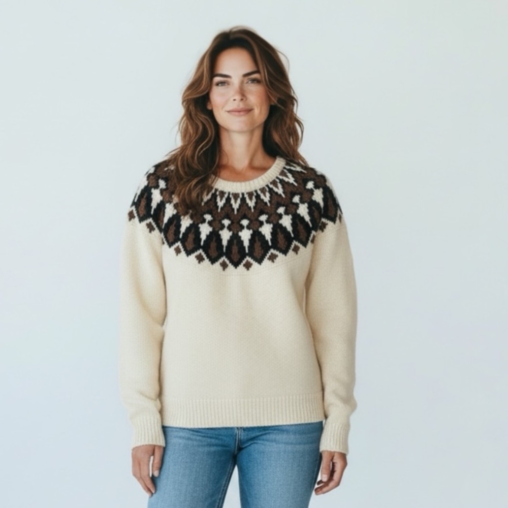 L.L.Bean Women’s Bean’s Classic Ragg Wool Sweater, Crewneck Fair Isle Petite XL